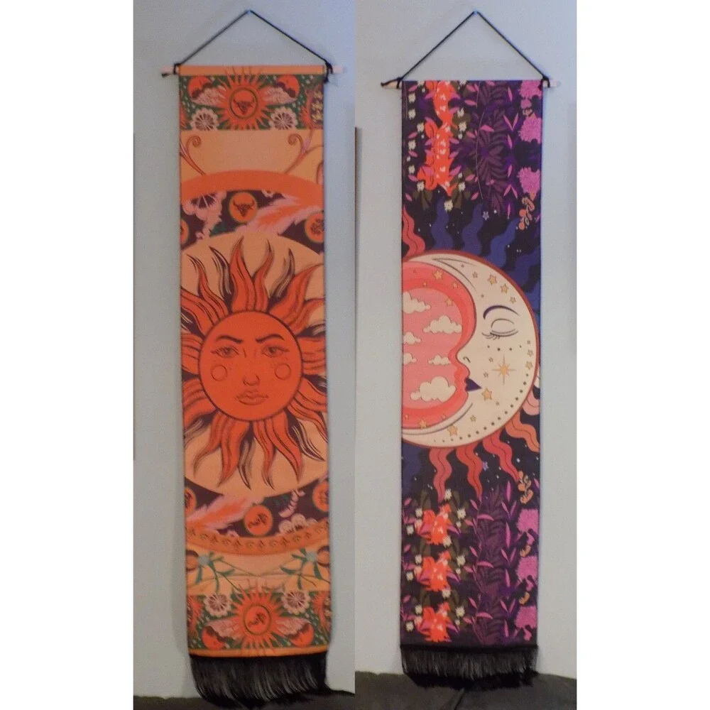2 Art Print Wall Hanging Scroll Sun & Moon Mandala Tapestry Boho Lot